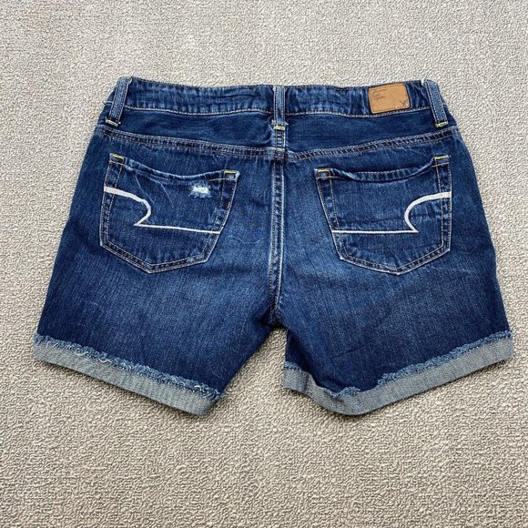 American Eagle Cuffed Jean Shorts Women's Size 2 Mid Rise Distressed Denim Blue - Picture 6 of 10